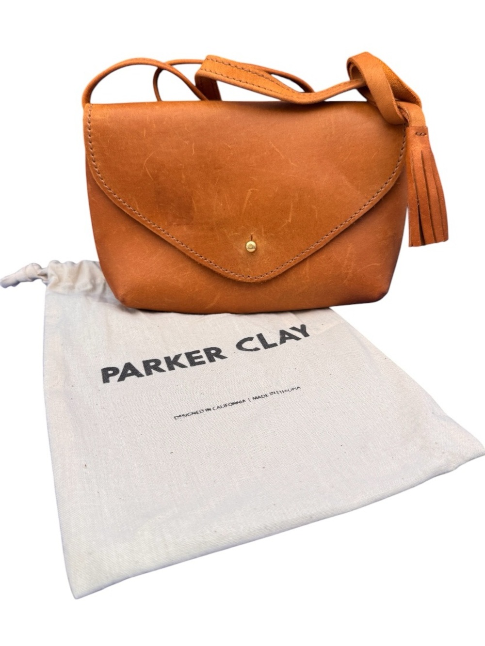 Parker Clay Everly Crossbody Bag w/Tassel and Dust Bag - Rust Brown